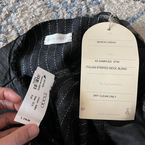 Vintage Y2K NWT Krista Larson Dress Gray Wool Blend Pinstripe Handmade One Size‎ - Picture 6 of 8